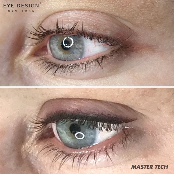 Before and after a permanent eyeliner application.