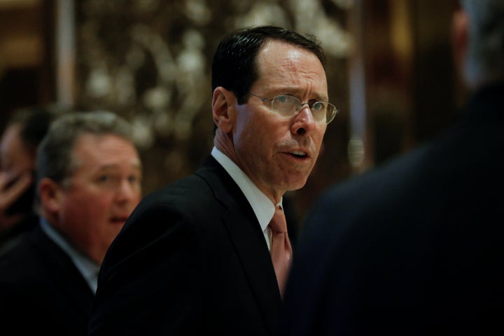 AT&T CEO Randall Stephenson arrives for meeting with President-elect Donald Trump at Trump Tower in New York in January 2017. Trump’s Justice Department tried to block the company’s merger with Time Warner.