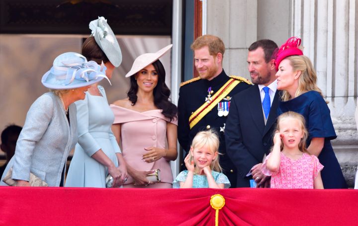The royal family stand on the balcony of Buckingham Palace during the Trooping the Colour parade on June 9. 
