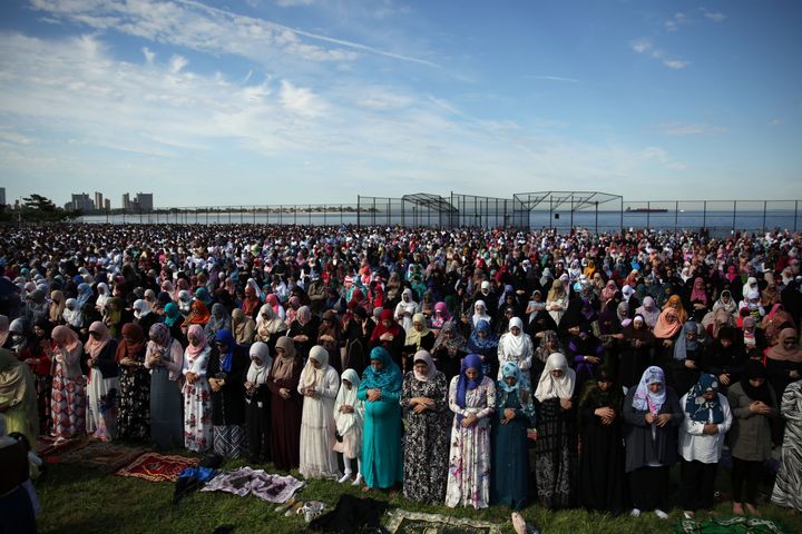 Muslims perform Eid al-Fitr prayers in Bensonhurst Park in Brooklyn, New York on June 25, 2017.
