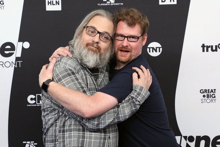  Dan Harmon and Justin Roiland at the 2018 Turner Upfront in New York on May 16.