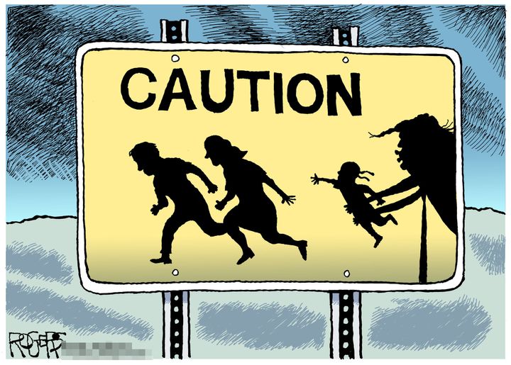 One of Rob Rogers' rejected cartoons, spotlighting Trump's policy separating undocumented immigrant children from their parents at the U.S.-Mexico border.