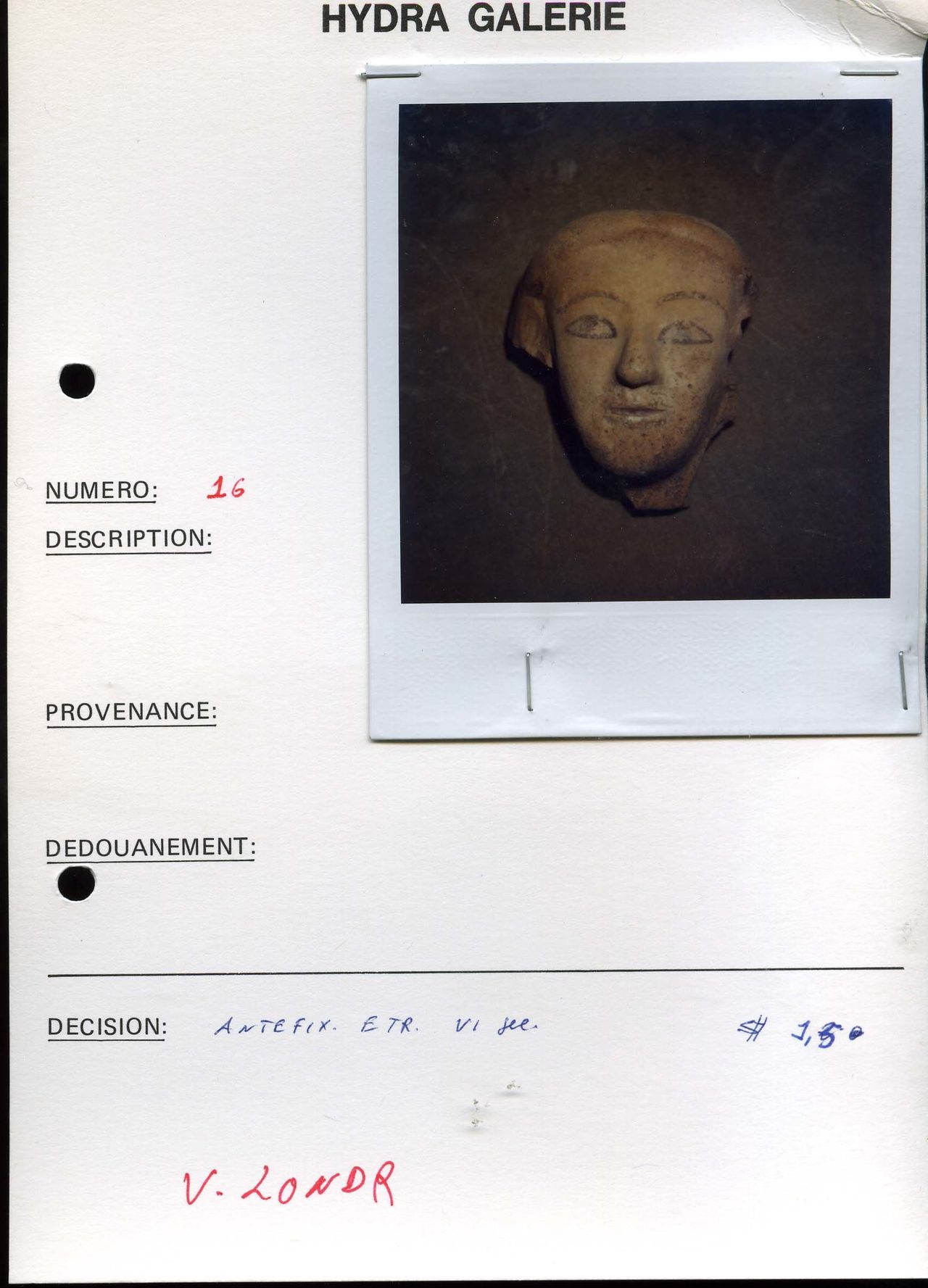 Κεφάλι Ετρούσκου από τη συλλογή του αρχαιοκάπηλου Τζιάκομο Μέντιτσι. Αναγνωρίστηκε στους Bonhams το Νοέμβριο του 2016