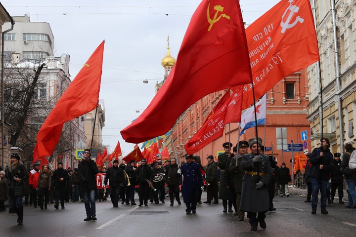 A parade marking Defender of the Fatherland Day in Moscow.