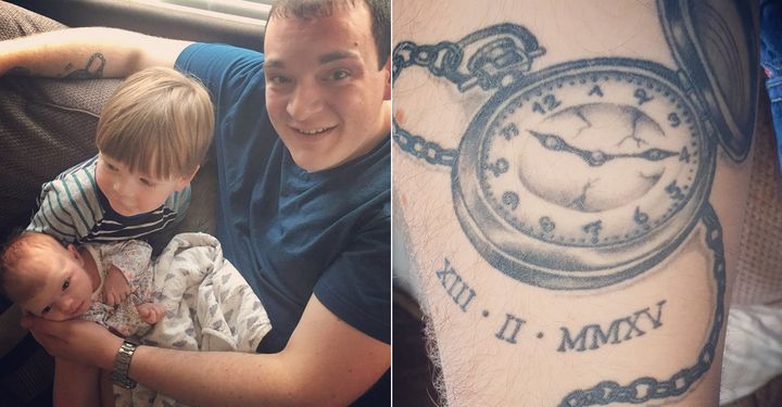 Rob McFarland with his children Max and Sophie. Max calls Rob's tattoos 'Daddy’s drawings on his arm'.