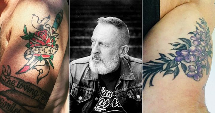 John Lindlar with his tattoo for his children (left) and granddaughter (right), as they are his proudest achievements.