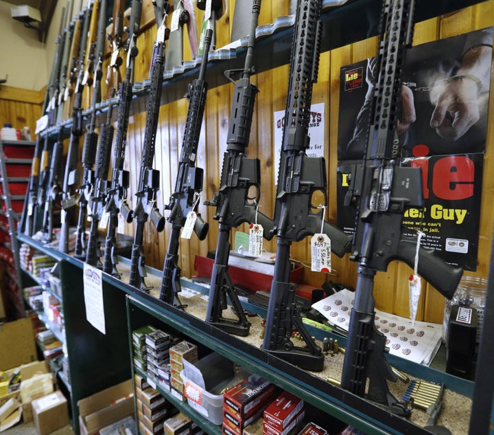 Semi-automatic AR-15 rifles for sale at a Utah gun store. Red flag laws are already being used in states to take guns from people deemed to be dangerous.