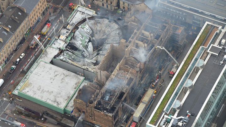 An aerial view of the damage caused by the fire.