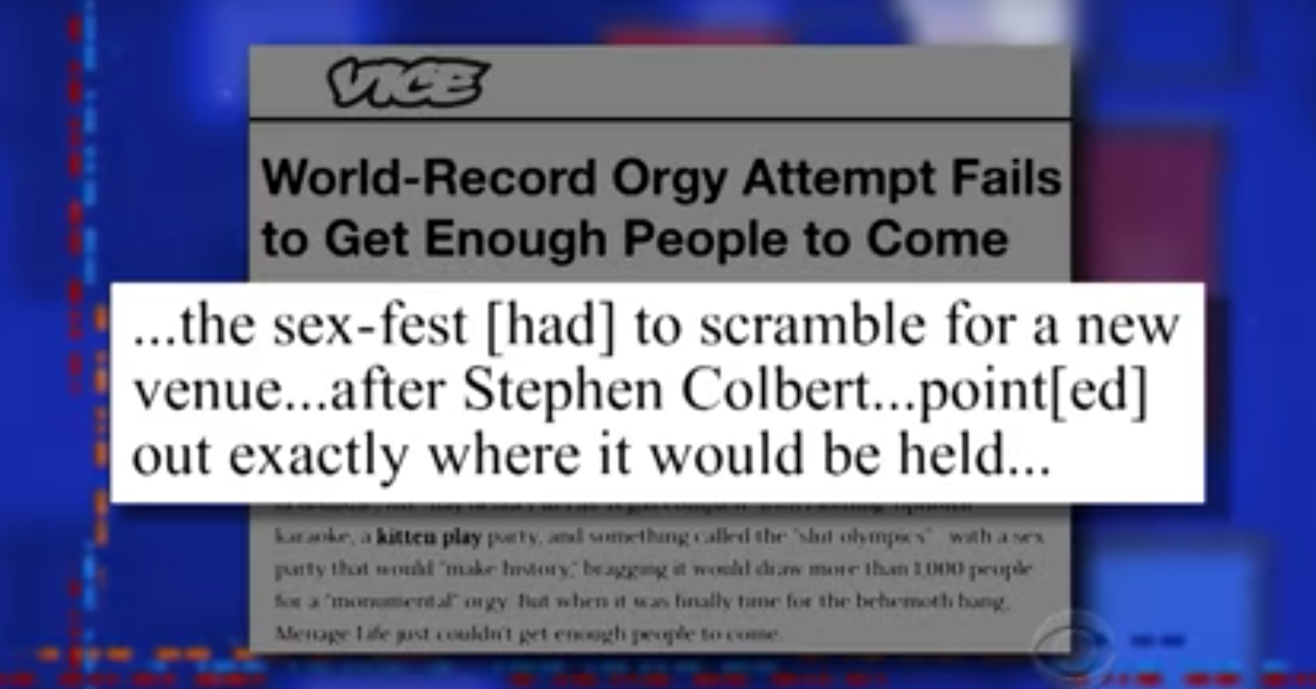 Stephen Colbert Revealed A World Record Orgy Attempt And