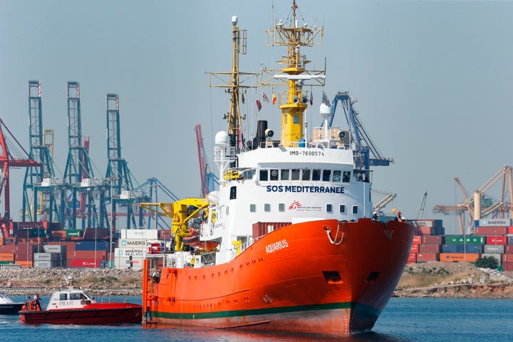 <strong>The Aquarius rescue ship enters the port of Valencia on June 17.</strong>