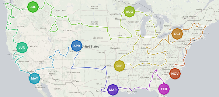 A map of Hailey and Mitch's route