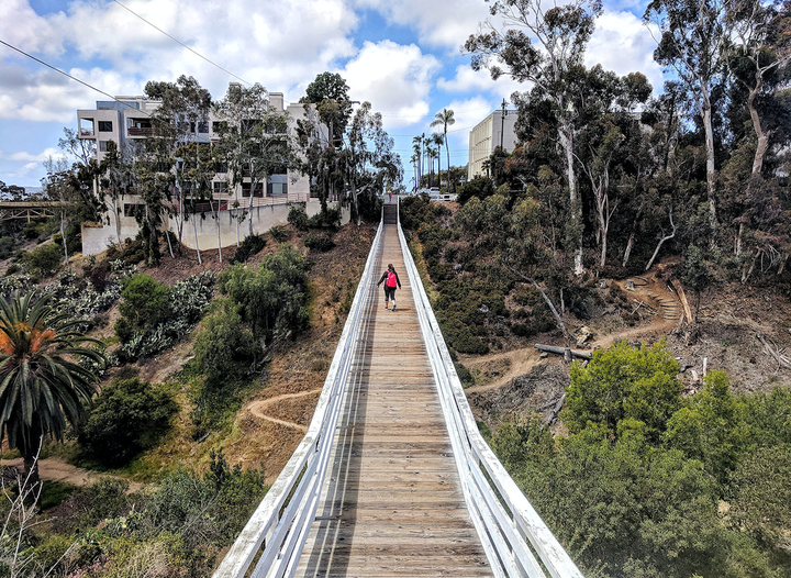 Hailey crossing the Quince Street Bridge in San Diego.