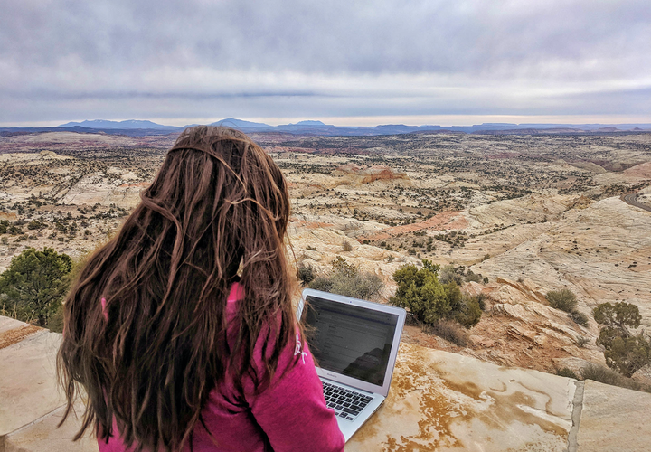 Hailey getting a little work done on Route 12 in Boulder, Utah.