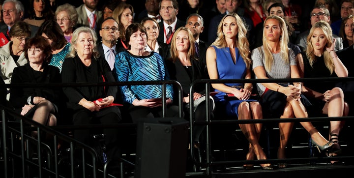 Kathleen Willey, Juanita Broaddrick, Kathy Shelton, Candice Jackson, Lara Trump, Vanessa Trump and Tiffany Trump attend Donald Trump and Hillary Clinton's second presidential debate in October 2016.