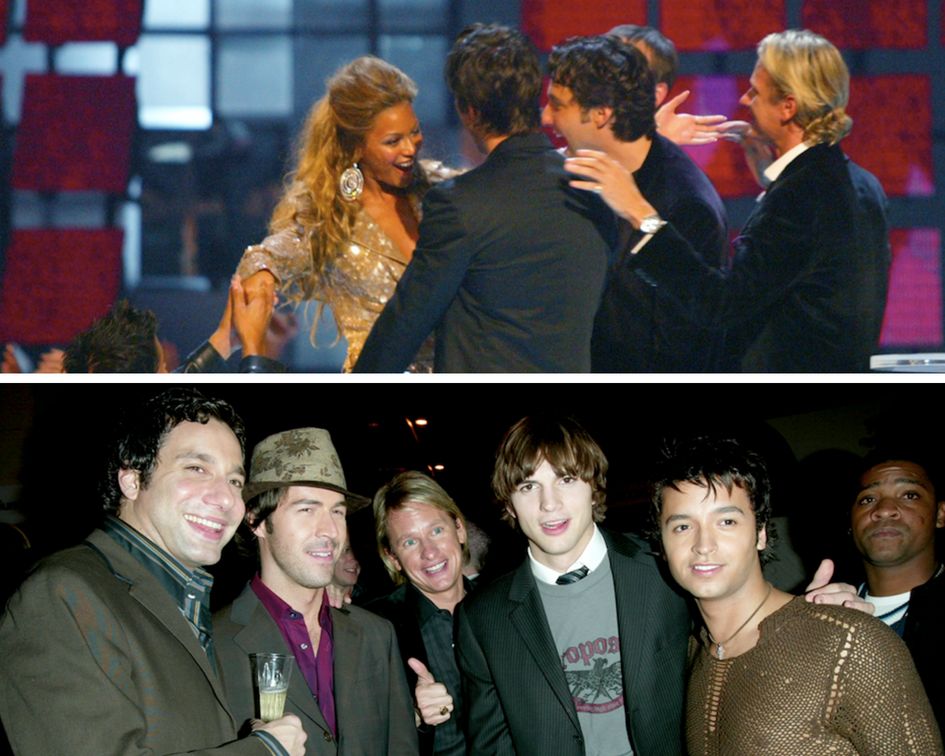 Top image: Beyoncé at the 2003 MTV Video Music Awards. Bottom image: Ashton Kutcher at VH1's Big In 2003 Awards.