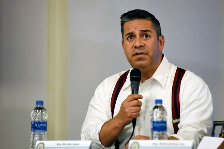 Rep. Ben Ray Luján (D-N.M.) speaks to reporters after visiting shelters in Brownsville, Texas, for minors apprehended at the border.