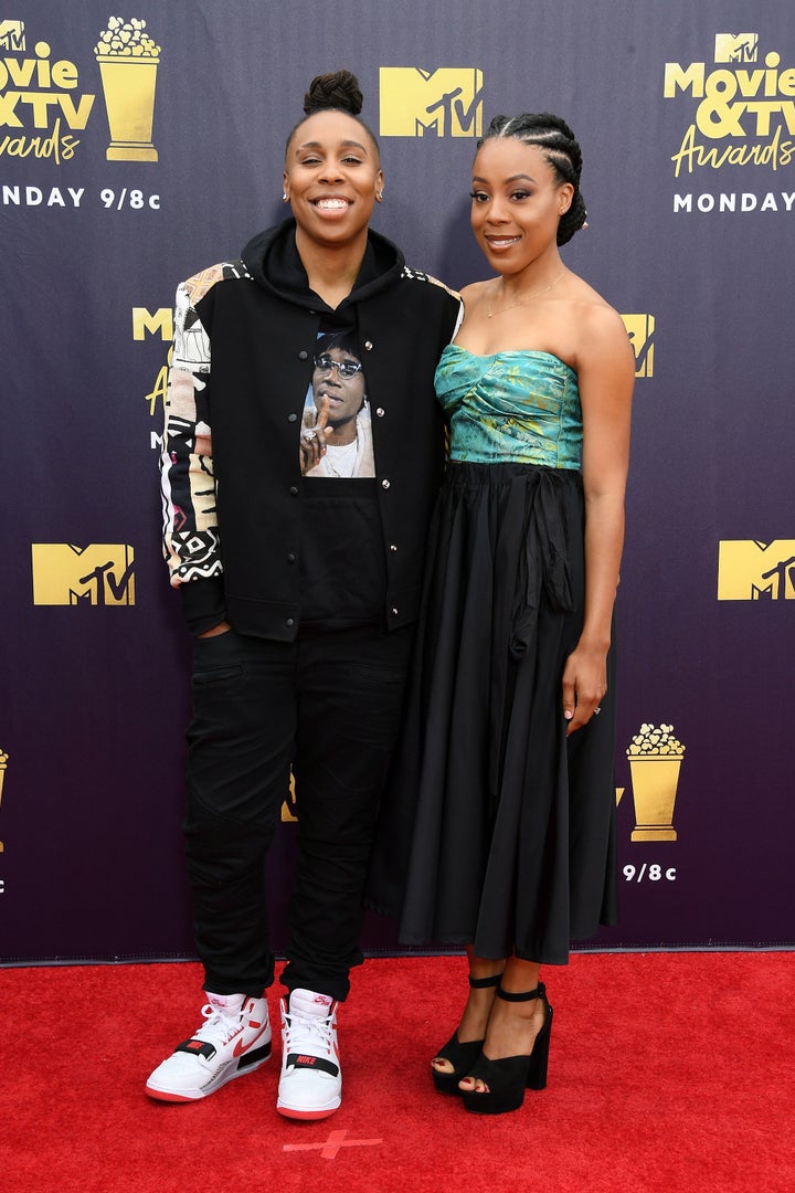 Lena Waithe and fiancee Alana Mayo on the red carpet.