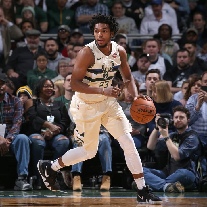 Brown, a guard for the Milwaukee Bucks, is seen playing against the New Orleans Pelicans in February. On Tuesday he filed a lawsuit against Milwaukee's police department and city.