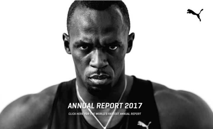 Usain Bolt on the cover of Puma’s 2017 annual report. 