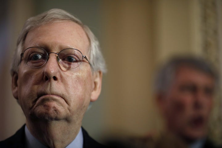 Senate Majority Leader Mitch McConnell (R-Ky.) at a news conference ahead of a Senate weekly luncheon meeting at the U.S. Capitol on Tuesday.