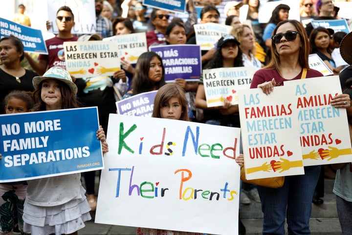 Protests against President Donald Trump's executive order to detain children crossing the U.S. border and separating families are held in Los Angeles on June 7.