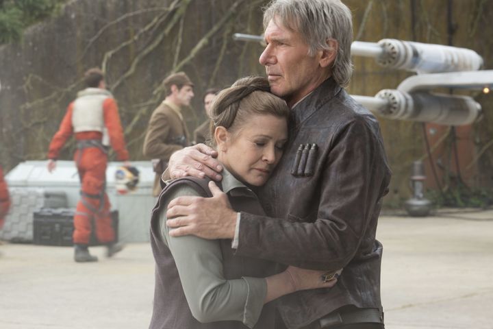 General Leia (Carrie) and Han Solo (Harrison Ford) in 'The Force Awakens' 