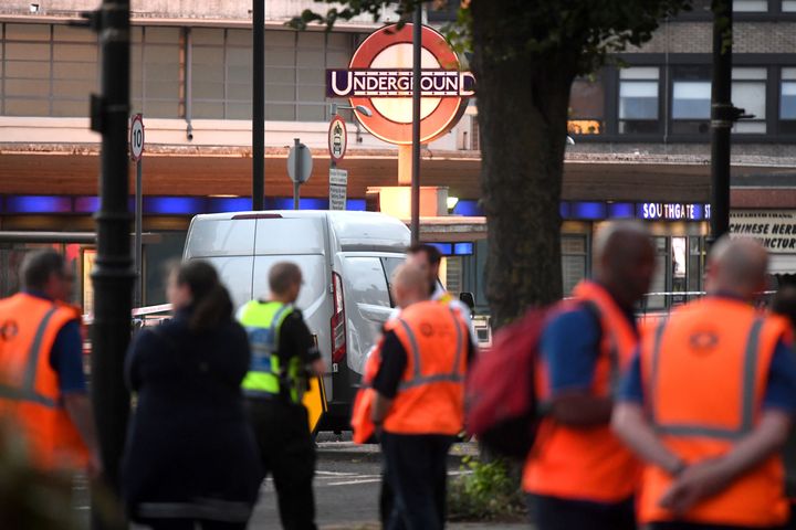 Emergency services at the scene at Southgate tube station after reports of a minor explosion.
