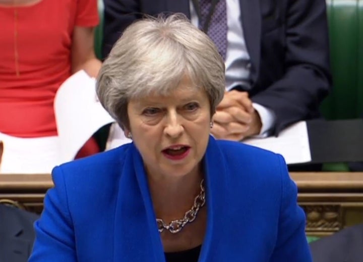 Prime Minister Theresa May speaks during Prime Minister's Questions in the House of Commons