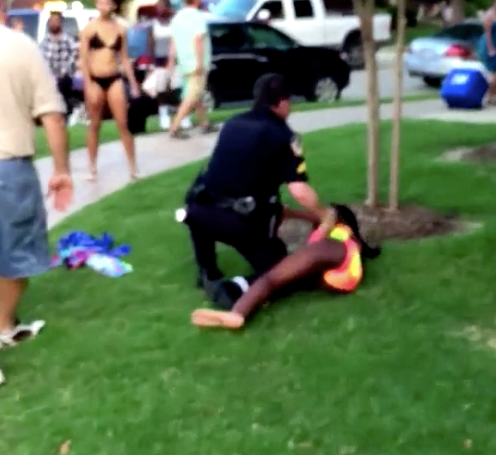 A video taken in June 2015 shows police officer Eric Casebolt taking down 15-year-old Dajerria Becton outside a pool party in McKinney, Texas. Last month, Becton, now 18, was awarded a $184,850 settlement for the episode.