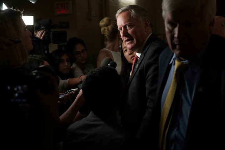 Rep. Mark Meadows (R-N.C.), chairman of the conservative House Freedom Caucus, speaks to reporters about immigration Wednesda