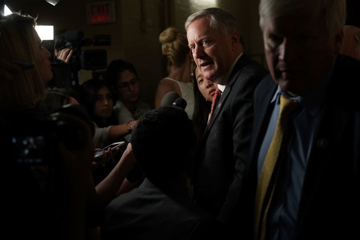 Rep. Mark Meadows (R-N.C.), chairman of the conservative House Freedom Caucus, speaks to reporters about immigration Wednesday at the U.S. Capitol.