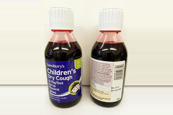 One of the recalled cough syrups: Sainsbury’s Children’s Dry Cough 0.75g/5ml Syrup - 275V1 - exp 01/09/2020.