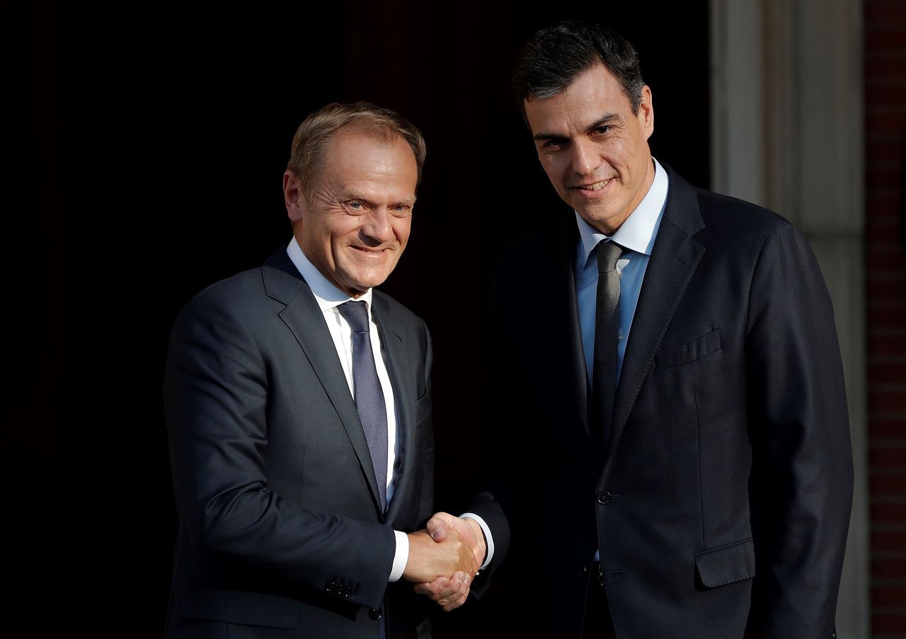 Spanish Prime Minister Pedro Sanchez (right) meets European Council President, Donald Tusk in Madrid on Tuesday.