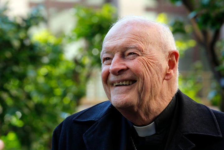Cardinal Theodore Edgar McCarrick smiles during an interview with Reuters at the North American College at the Vatican Februa