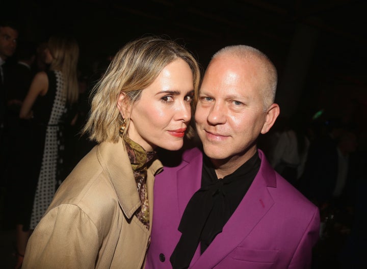 Paulson and Ryan Murphy pose at a Broadway afterparty. Paulson says Murphy creates a collaborative workplace for women.