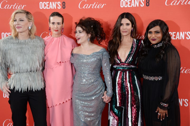 From left: Cate Blanchett, Sarah Paulson, Helena Bonham Carter, Sandra Bullock and Mindy Kaling attend the "Ocean's 8" U.K. premiere June 13 in London.