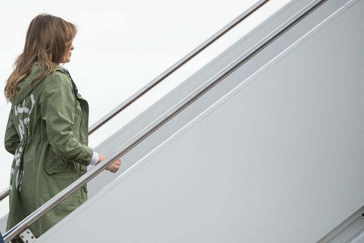 First lady Melania Trump boards a plane at Andrews Air Force Base in Maryland on June 21.