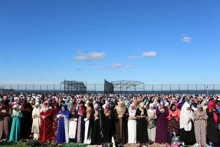 Muslim women pray at Bensonhurst Park to celebrate Eid al-Fitr, the end of Ramadan, in Brooklyn on June 15.