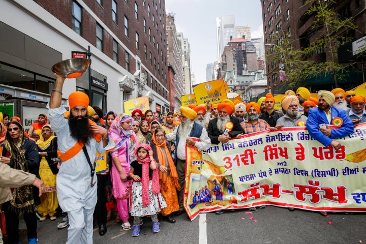 Participants take part in the Annual Sikh Day Parade in Manhattan on April 28.