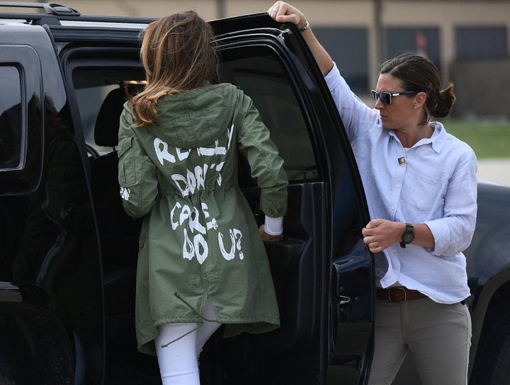 First lady Melania Trump returns from her visit to immigrant children on the Mexico border on June 21.