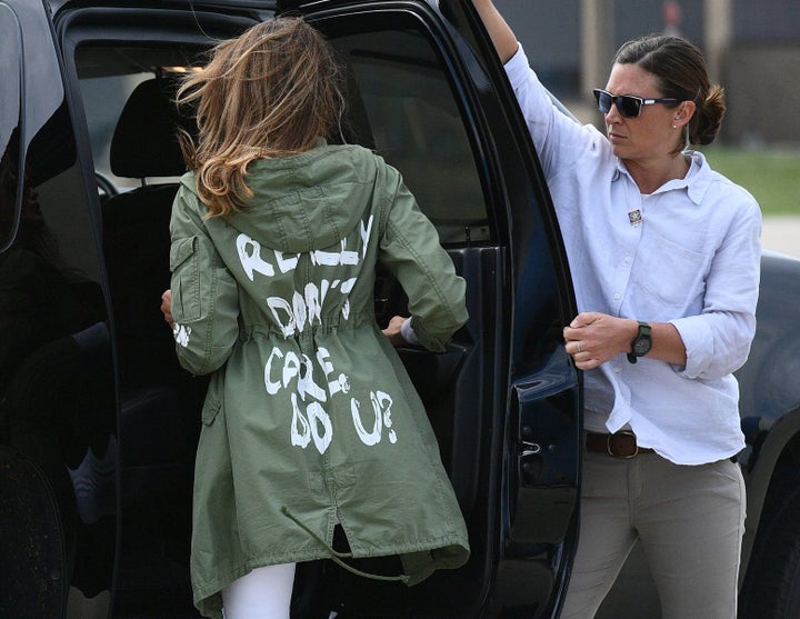 Melania Trump wore this jacket as she departed Andrews Air Force Base in Maryland.