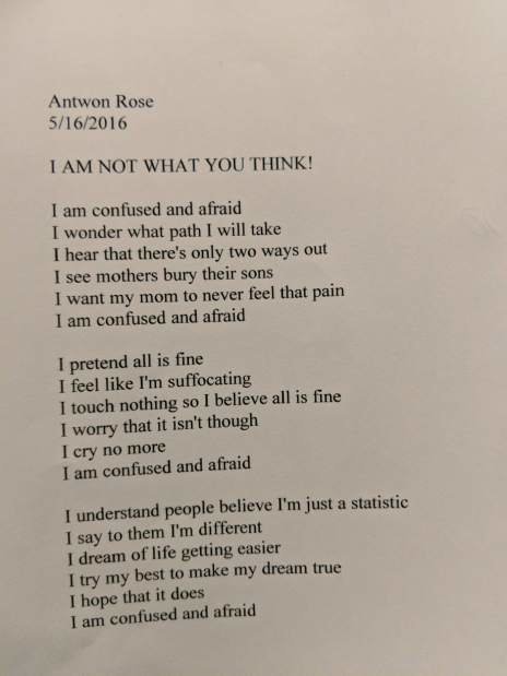 A poem written by Antwon Rose Jr. two years ago. A police officer fatally shot him as he ran from a traffic stop in East Pittsburgh on June 19.