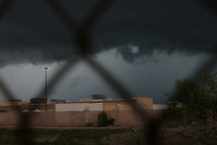 The exterior of Casa Padre, a Walmart turned into a center for unaccompanied immigrant children.