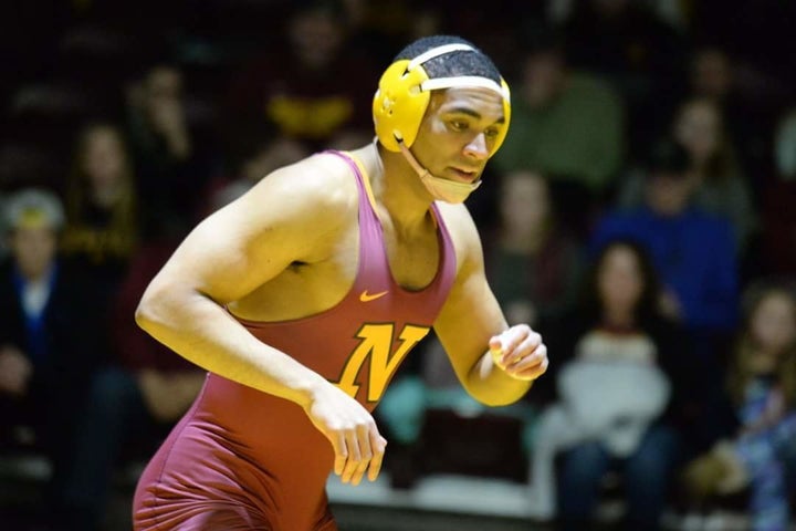 Justice Horn wrestling for Northern State University in Aberdeen, South Dakota.