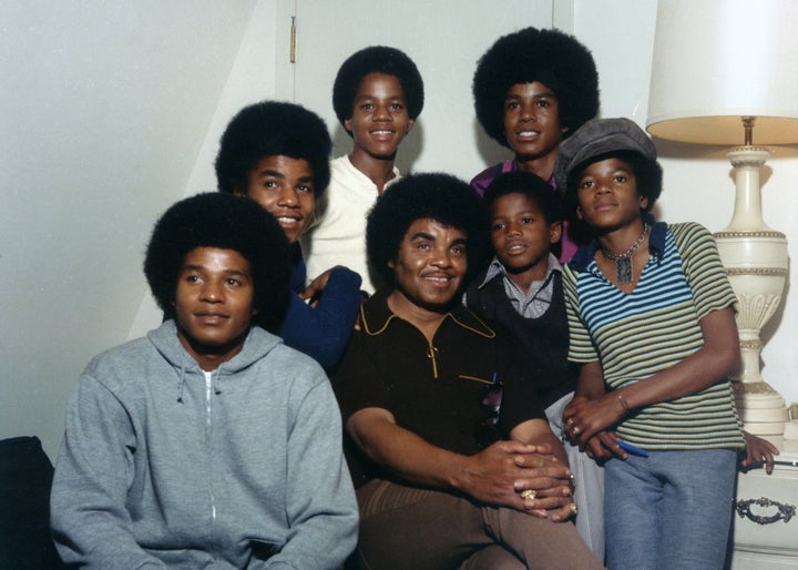 Clockwise from bottom left: Jackie, Tito, Marlon, Jermaine, Michael, Randy and Joe Jackson pictured soon after landing a Motown Records contract.