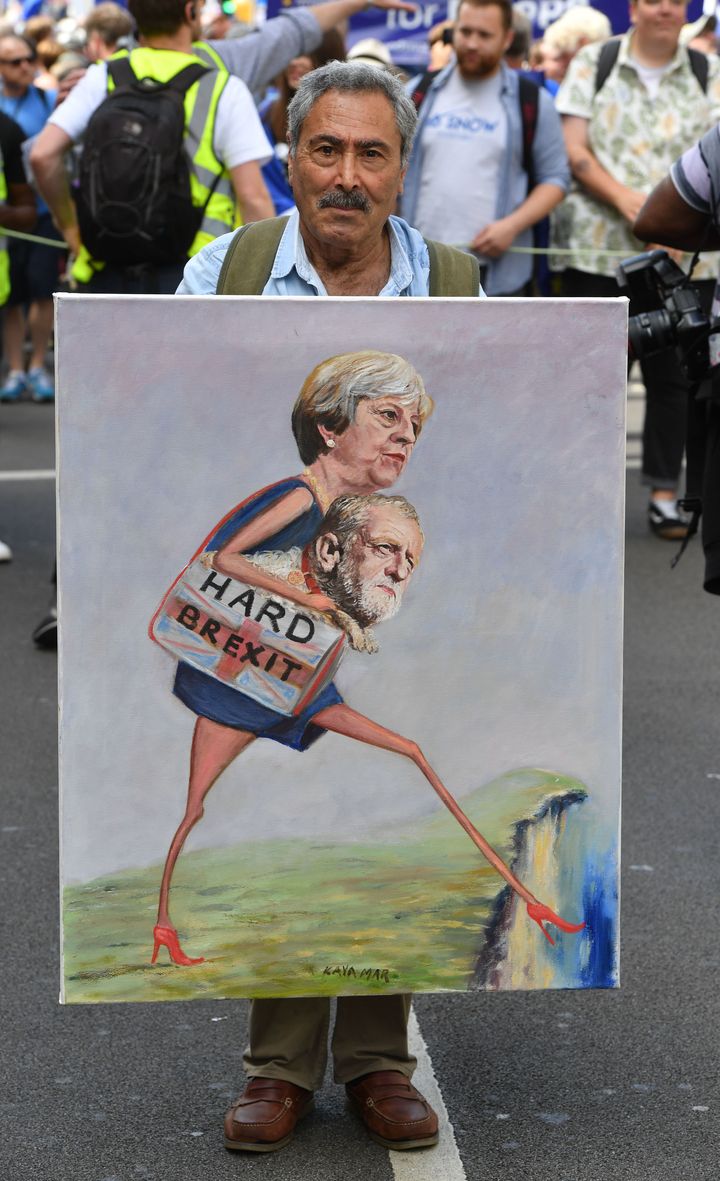 Political artist Kaya Mar on Pall Mall in central London, during the People's Vote march for a second EU referendum.