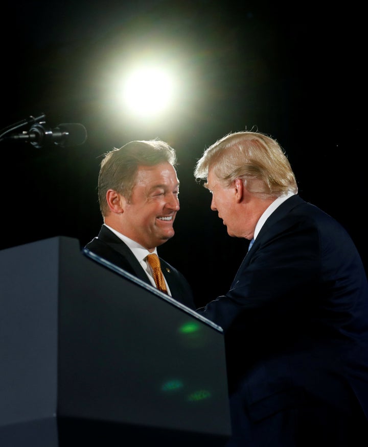 President Donald Trump and Sen. Dean Heller campaigned together at the Nevada GOP Convention on Saturday, a sharp departure f