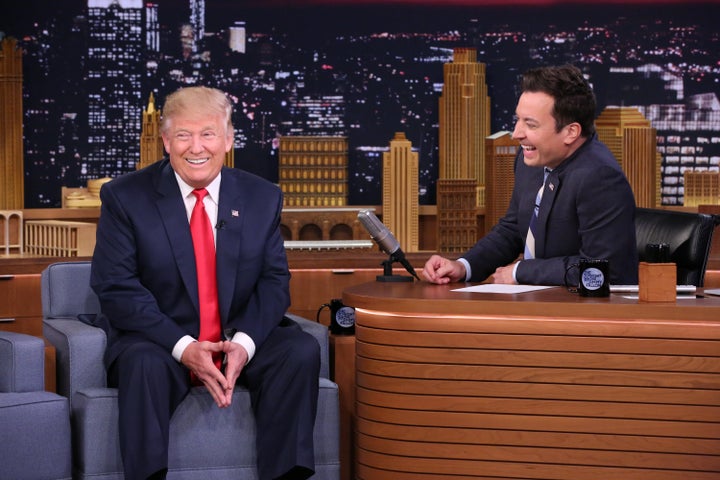 Then-presidential candidate Donald Trump and Jimmy Fallon during a taping of "The Tonight Show" on Sept. 15, 2016.