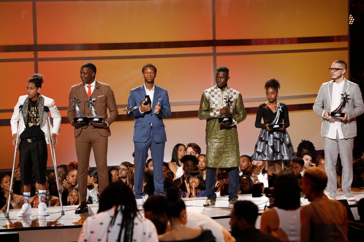 The recipients of BET's first-ever Humanitarian Heroes awards: Anthony Borges, James Shaw Jr., Justin Blackman, Mamoudou Gass