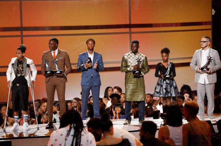 The recipients of BET's first-ever Humanitarian Heroes awards: Anthony Borges, James Shaw Jr., Justin Blackman, Mamoudou Gassama, Naomi Wadler and Shaun King.